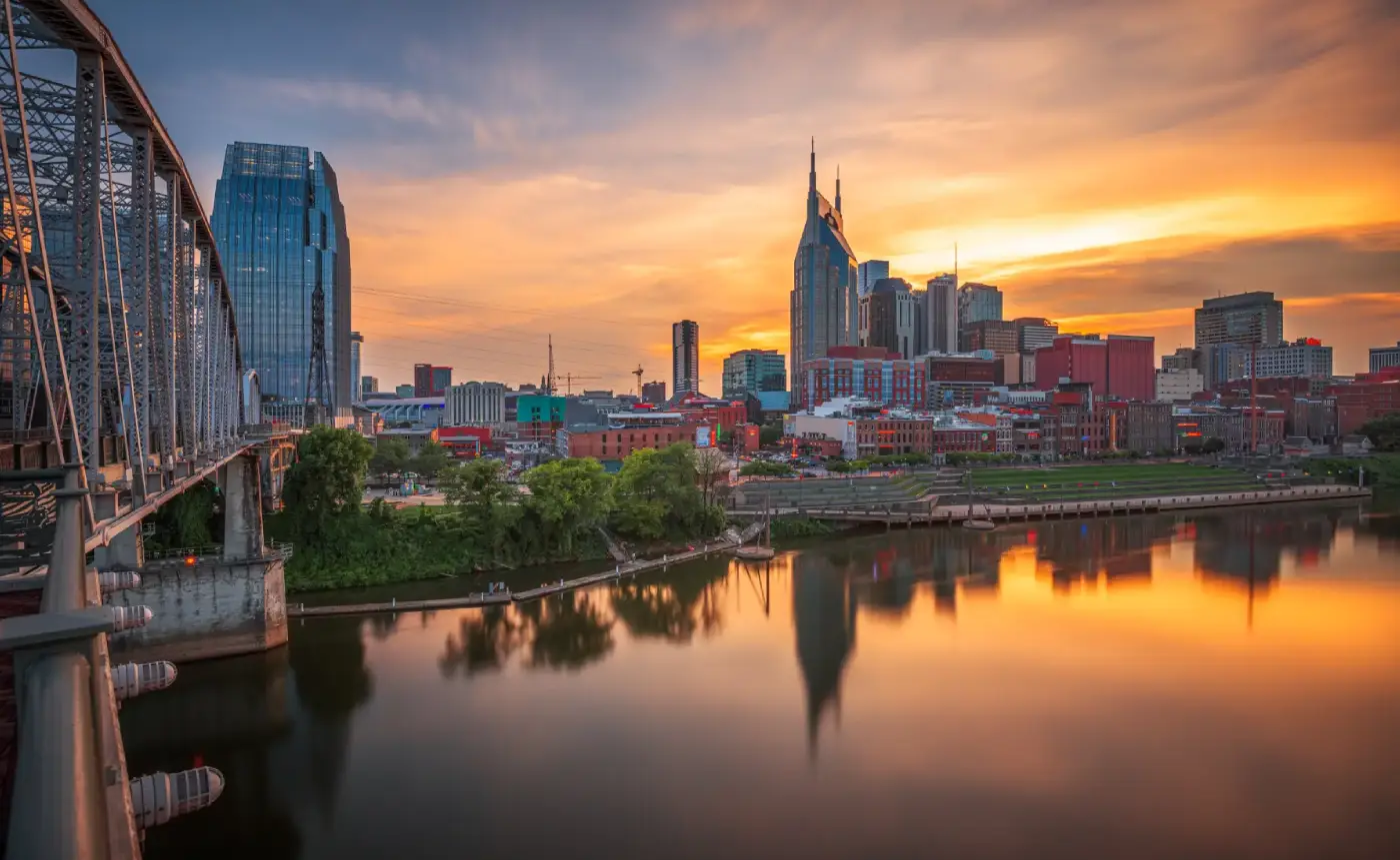 Nashville riverfront skyline and Cumberland River views